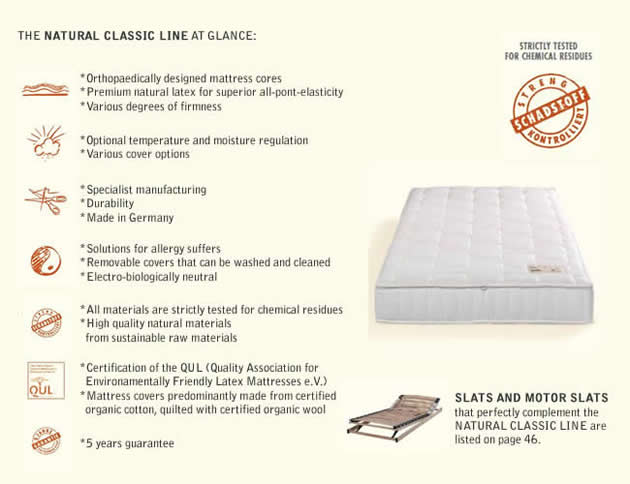 orthopaedic mattress suitable for allergy sufferers, made from natural materials
